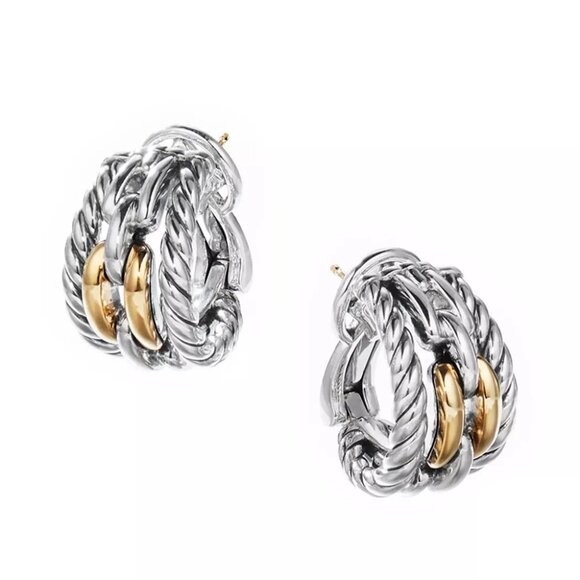 Retired David Wellesley Hoop Earrings - Omega Backs - 18K/925 - Picture 3 of 11